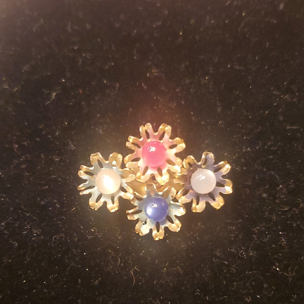 1950's Gold Tone and Multicolor Flower Stud Pin